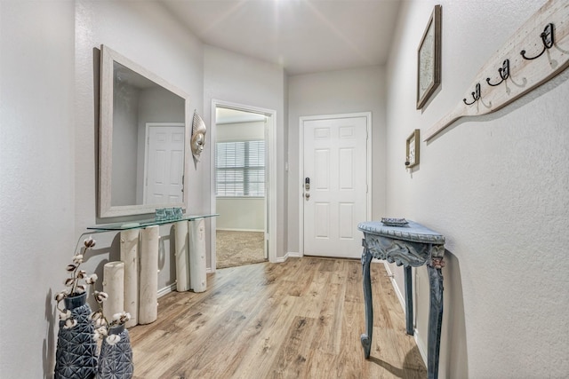 entryway featuring baseboards and wood finished floors