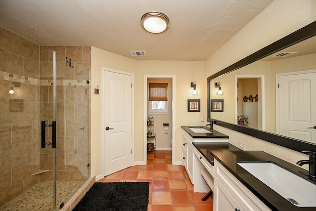 bathroom featuring visible vents, a stall shower, and a sink