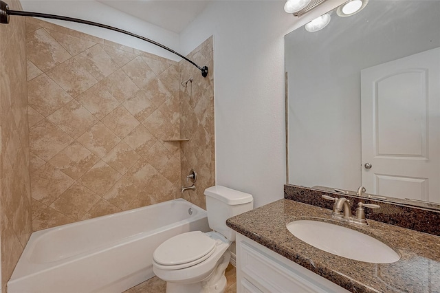 full bath with washtub / shower combination, vanity, and toilet