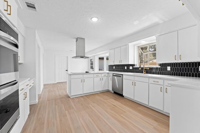 kitchen featuring a sink, light wood-type flooring, stovetop, dishwasher, and exhaust hood