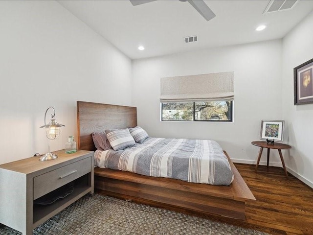 bedroom featuring recessed lighting, visible vents, and wood finished floors