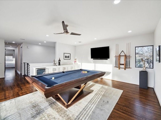 game room featuring a wealth of natural light, wood finished floors, and pool table