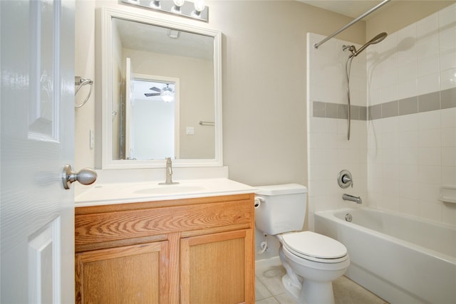 full bath featuring toilet, tile patterned floors, shower / washtub combination, and vanity