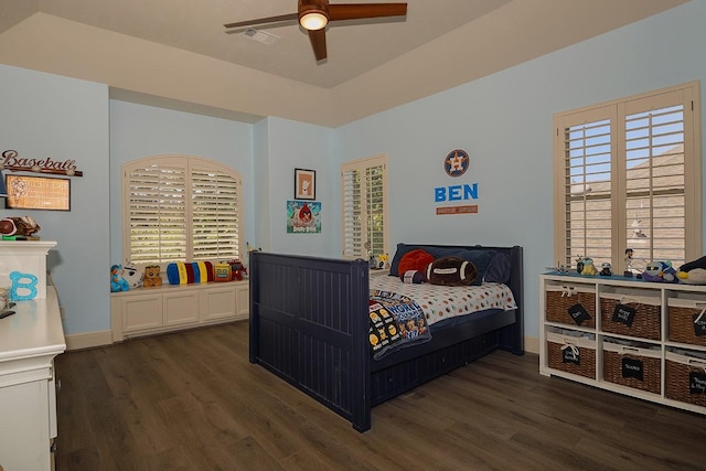 bedroom featuring multiple windows and wood finished floors