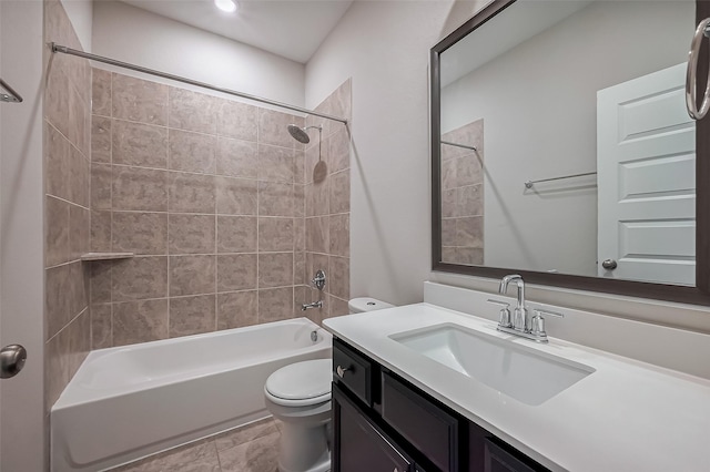 full bath featuring shower / bathtub combination, vanity, and toilet