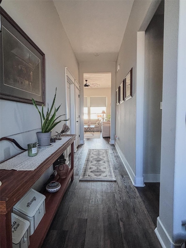 hallway featuring baseboards and wood finished floors