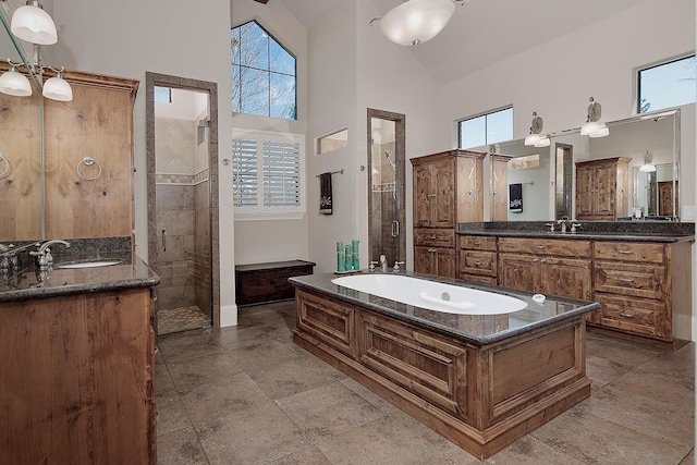 full bath with plenty of natural light, a stall shower, and a sink