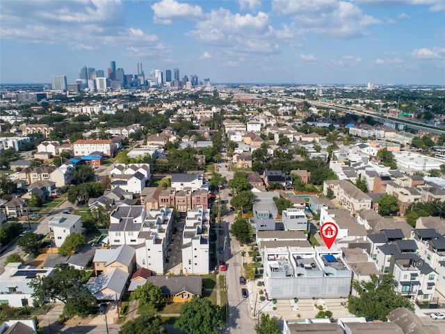 1807 Prospect St, Houston, TX 77004 - aerial overview of property's location with a skyline view