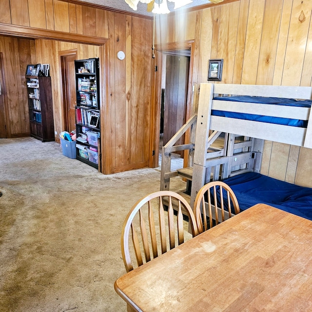 interior space featuring wooden walls