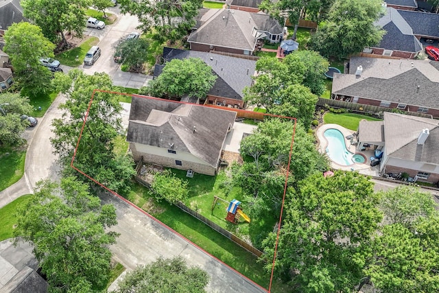1731 Red Oak Ter, Houston, TX 77339 - aerial view of residential area featuring property parcel outlined and a pool area