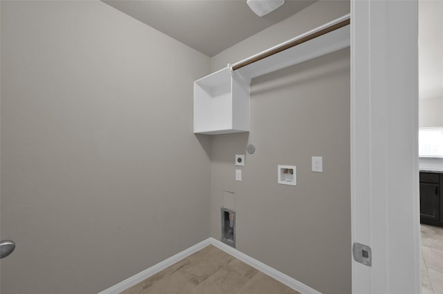 washroom with laundry area, baseboards, gas dryer hookup, hookup for a washing machine, and electric dryer hookup