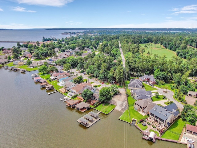 aerial view with a water view and a residential view