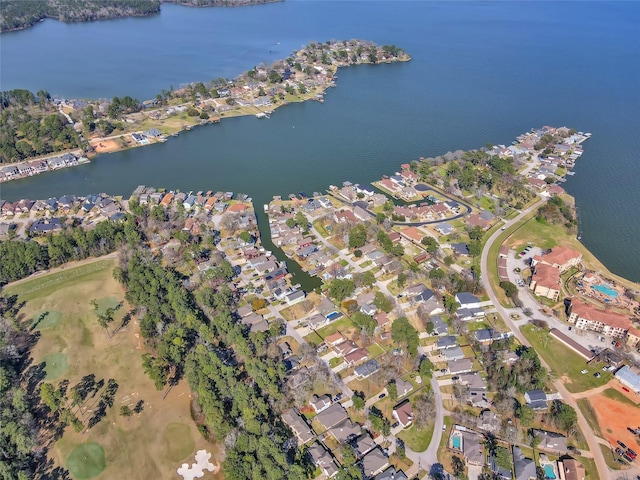 birds eye view of property featuring a water view and a residential view