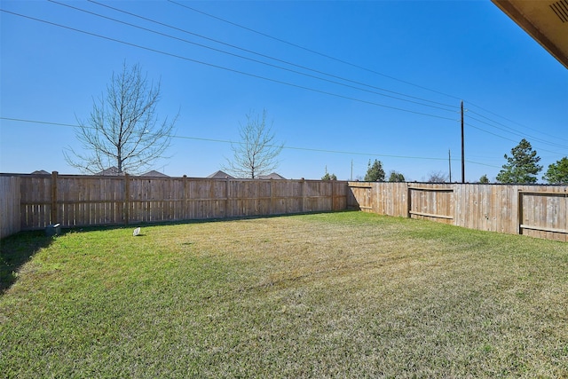 view of yard with a fenced backyard