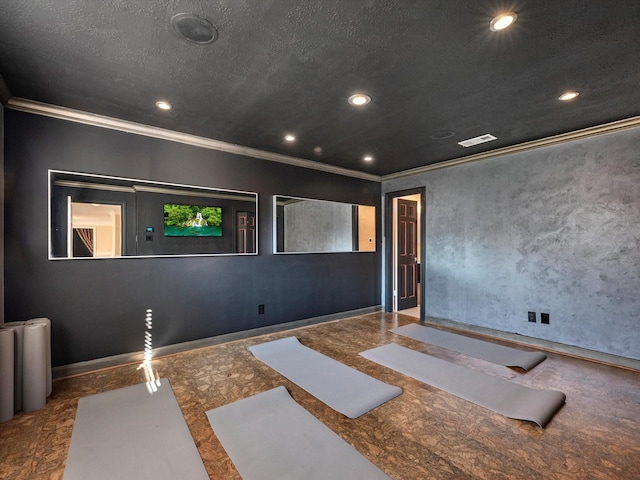 interior space featuring ornamental molding and recessed lighting