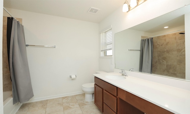 full bath with visible vents, baseboards, toilet, tile patterned flooring, and vanity