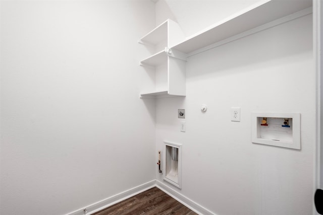 washroom featuring laundry area, baseboards, hookup for a gas dryer, hookup for a washing machine, and electric dryer hookup