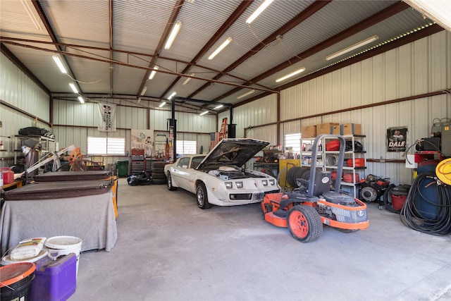 garage with metal wall