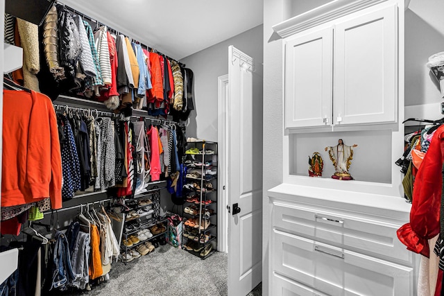 walk in closet with carpet floors