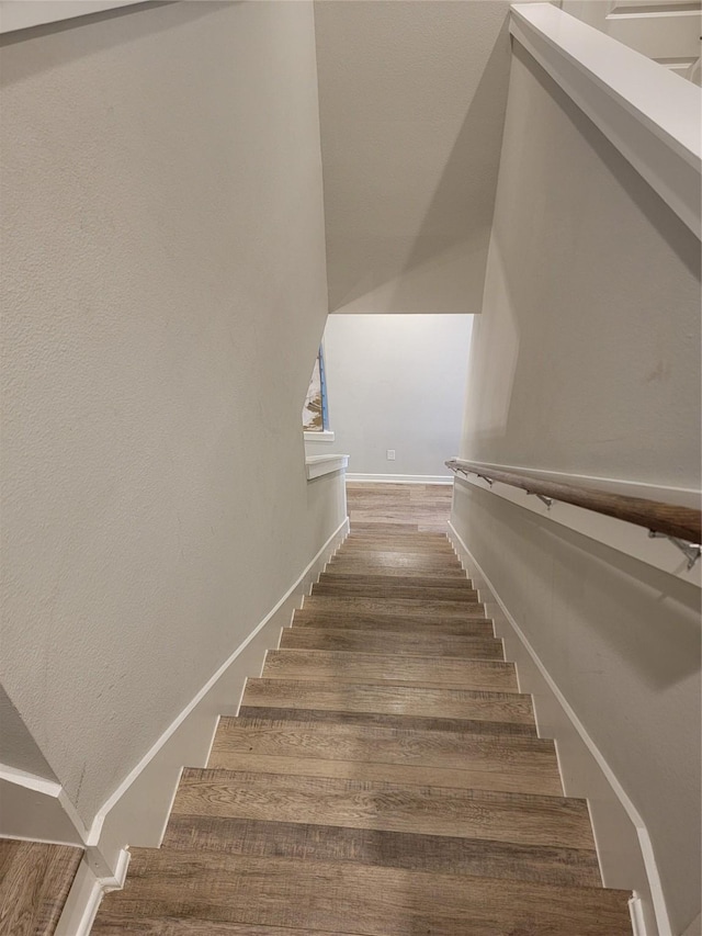 staircase with wood finished floors