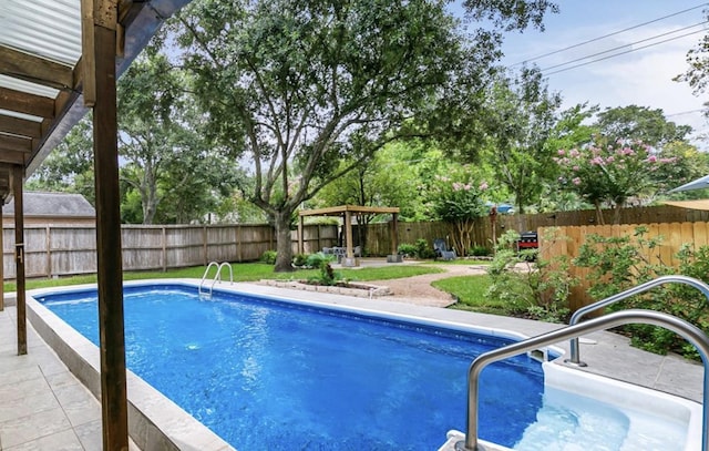 view of pool with a patio area, a fenced backyard, and a fenced in pool