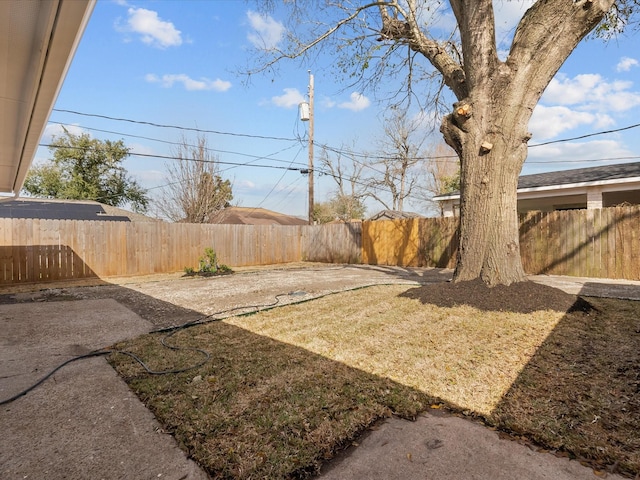 view of yard with a fenced backyard