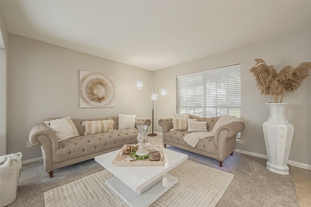 living area featuring baseboards