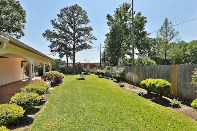 view of yard featuring a patio area and a fenced backyard