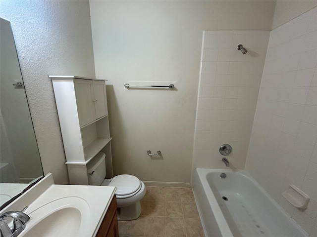 full bathroom featuring baseboards, toilet, tile patterned flooring, tub / shower combination, and vanity