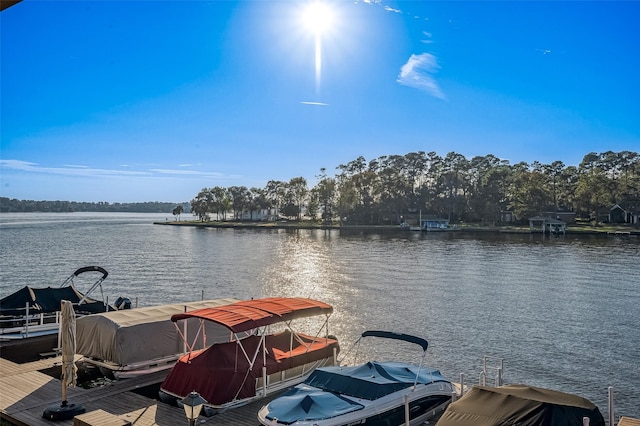 view of dock with a water view