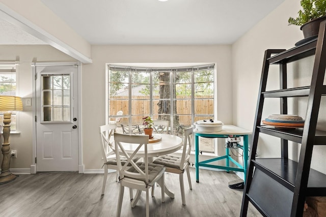 dining room with baseboards and wood finished floors