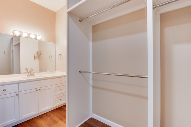 bathroom featuring vanity and wood finished floors