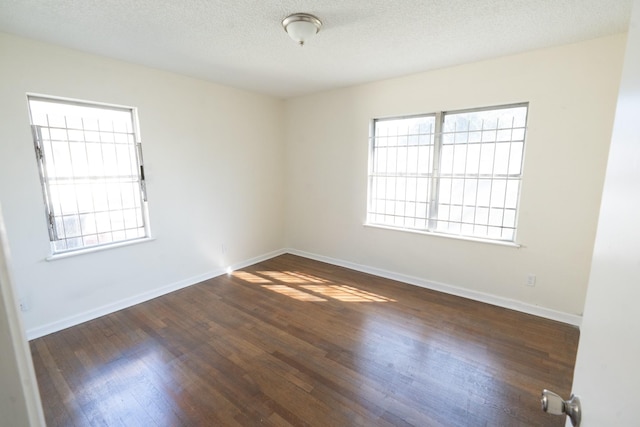 empty room featuring plenty of natural light, a textured ceiling, and wood finished floors