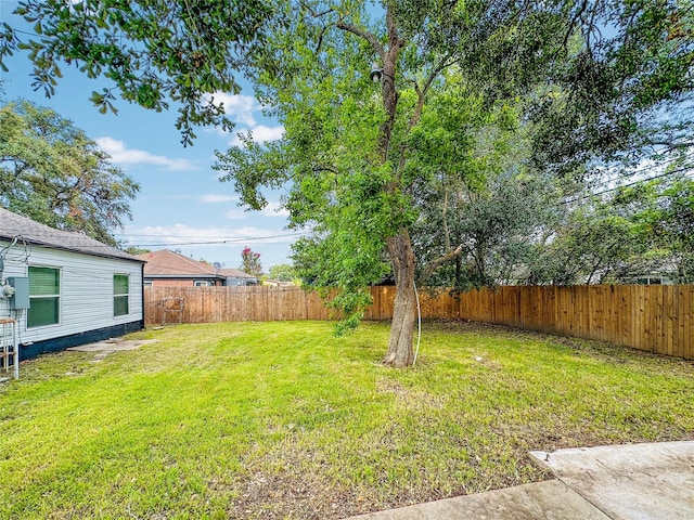 view of yard with a fenced backyard