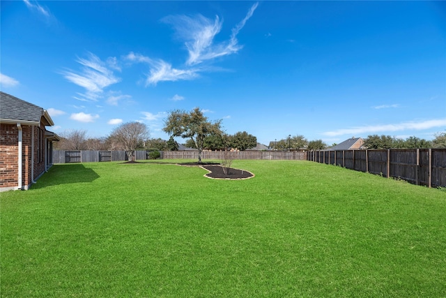 view of yard with a fenced backyard