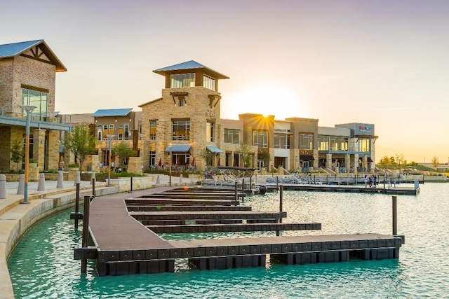 dock area with a water view