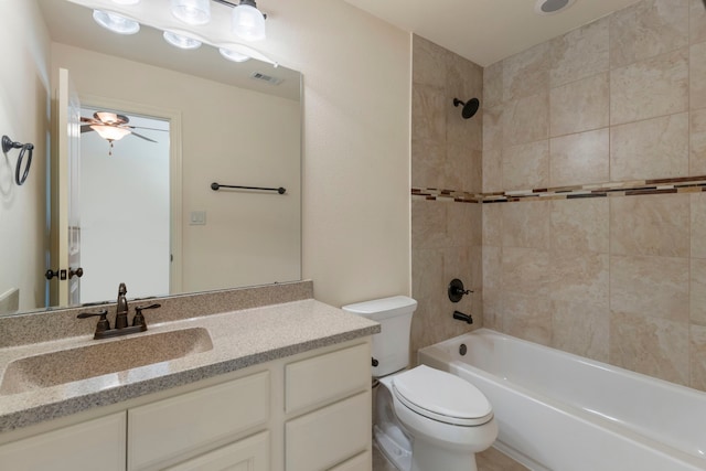 bathroom featuring bathtub / shower combination, visible vents, vanity, and toilet