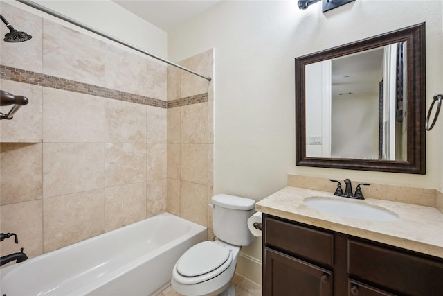 full bathroom featuring toilet,  shower combination, and vanity