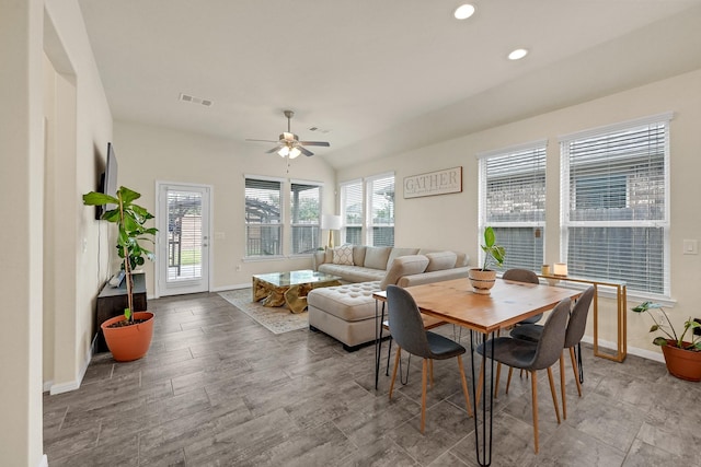 dining area featuring recessed lighting, visible vents, and baseboards