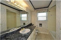 bathroom with a healthy amount of sunlight, toilet, walk in shower, and vanity