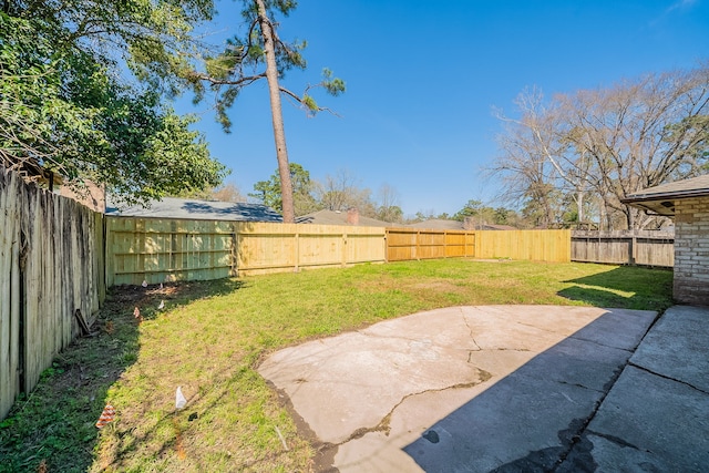 view of yard with a patio area and a fenced backyard