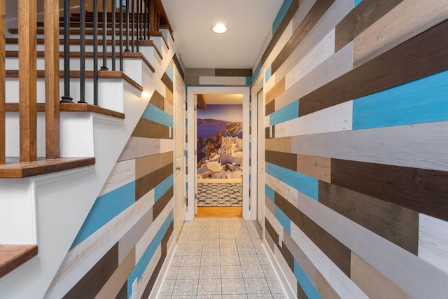 hall featuring stairway and recessed lighting