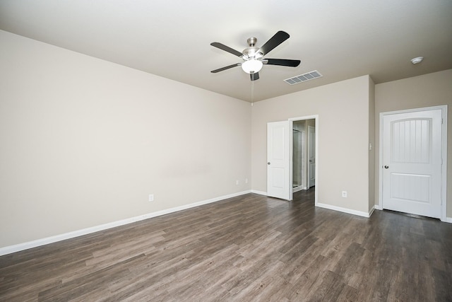3734 Giorgio Pastel Pl, Katy, TX 77493 - unfurnished bedroom with a ceiling fan, dark wood-type flooring, baseboards, and visible vents