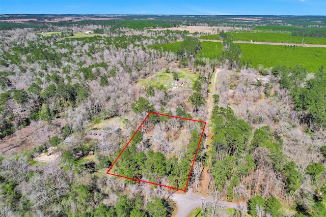 birds eye view of property with a wooded view