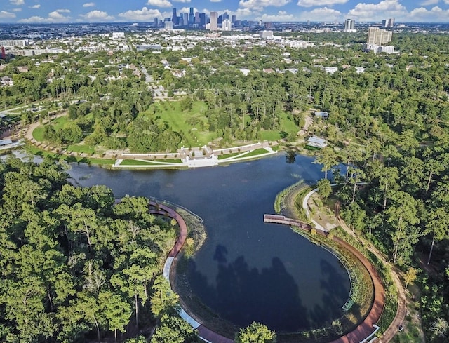 6304 Chelsea Falls Ln, Houston, TX 77008 - birds eye view of property featuring a water view and a city view