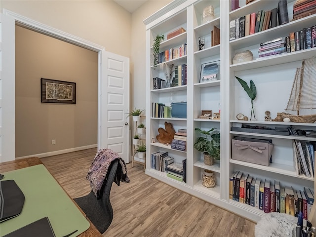 office featuring baseboards and wood finished floors