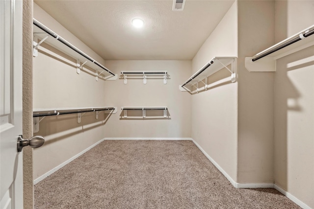 spacious closet featuring carpet flooring and visible vents