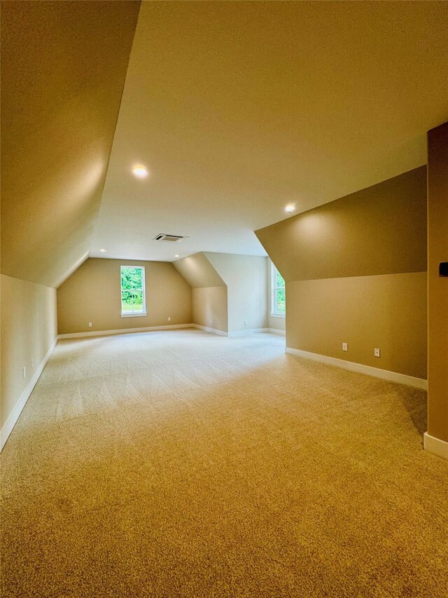212 Rim Rock Rd, Huntsville, TX 77340 - additional living space with vaulted ceiling, baseboards, light colored carpet, and healthy amount of natural light