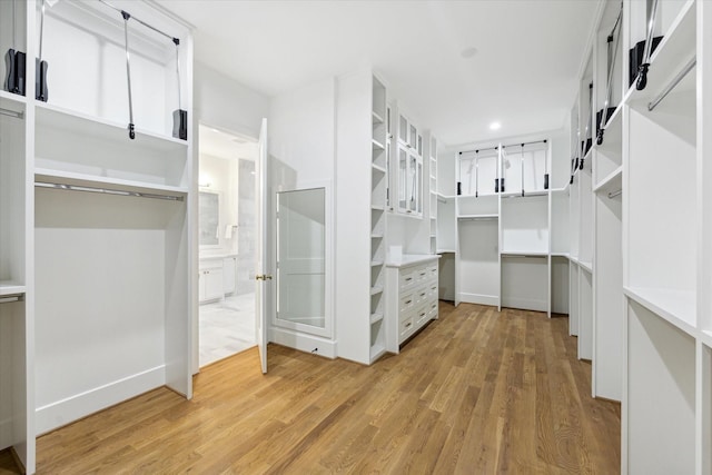 walk in closet featuring light wood-style flooring