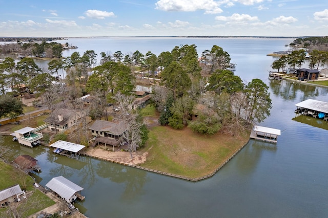 aerial view with a water view